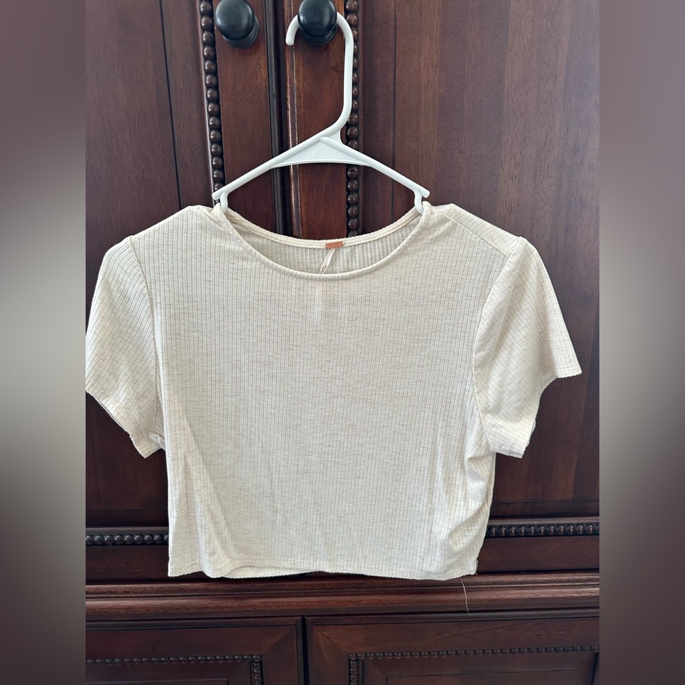 Free People Cream Ribbed Women's Top